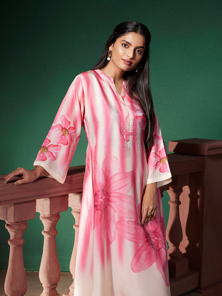 Blush Pink Floral Silk Co-Ord Set