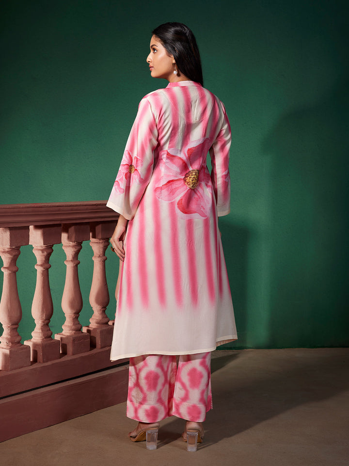 Blush Pink Floral Silk Co-Ord Set