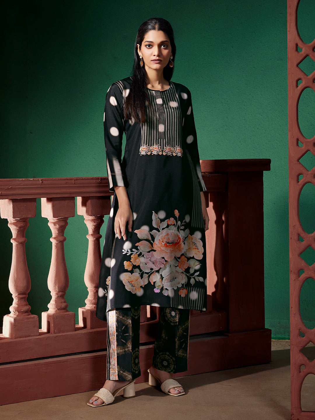 Noir Floral Silk Co-Ord Set