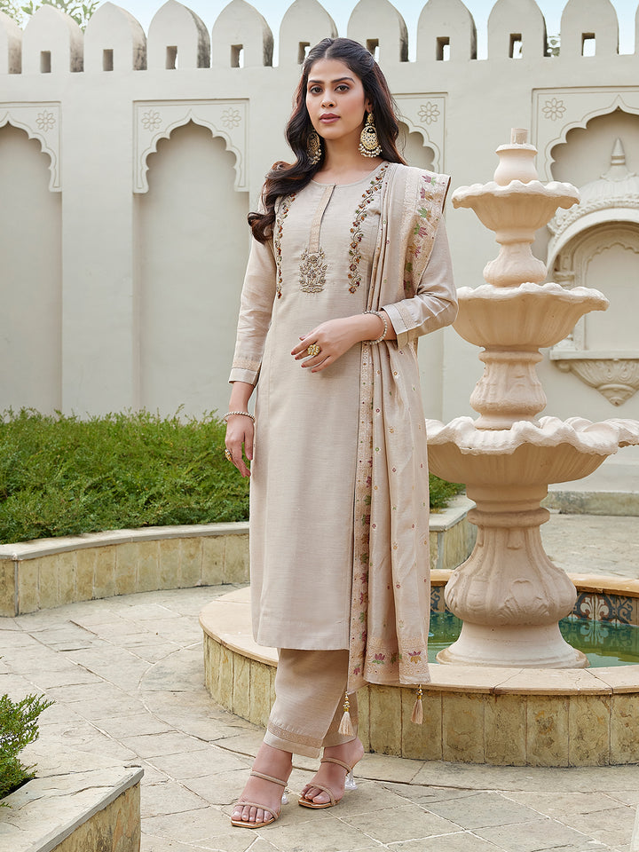 Champagne Beige Semi Silk Suit Set