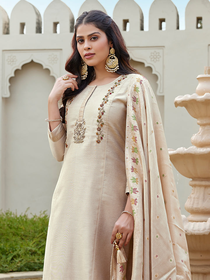 Champagne Beige Semi Silk Suit Set