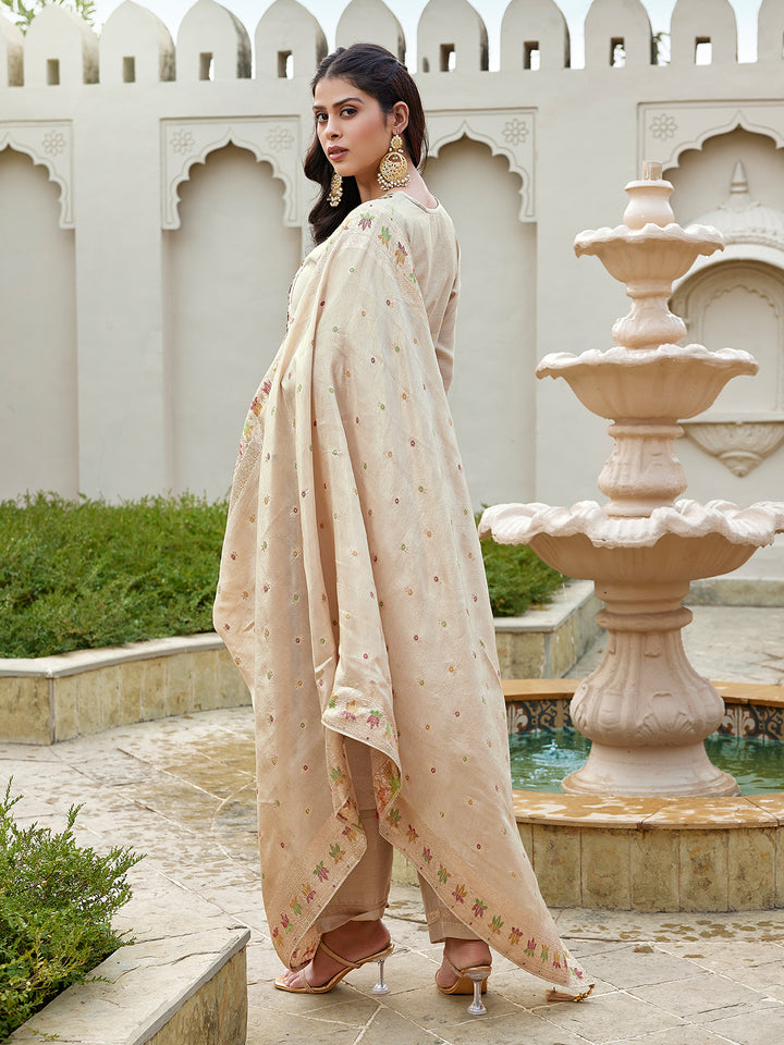 Champagne Beige Semi Silk Suit Set