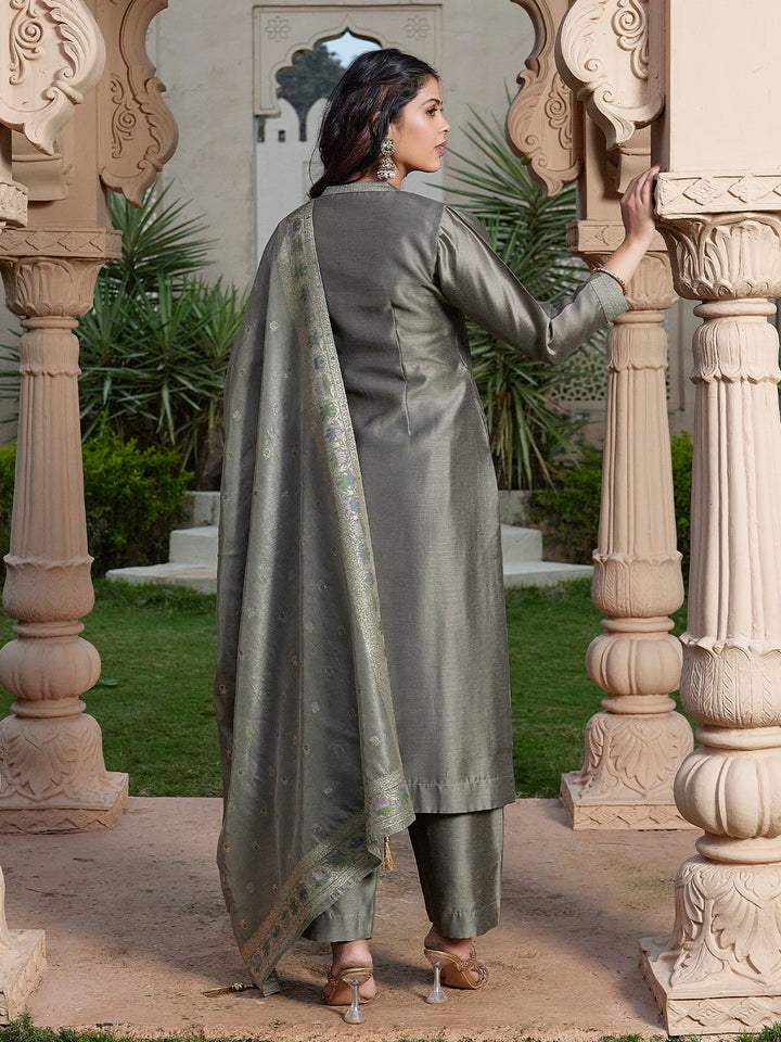 Grey Semi Silk Suit Set