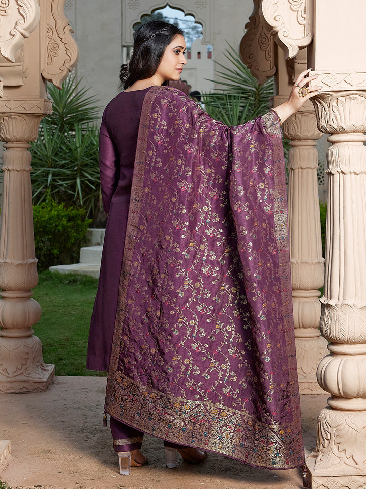Deep Plum Semi Silk Suit Set