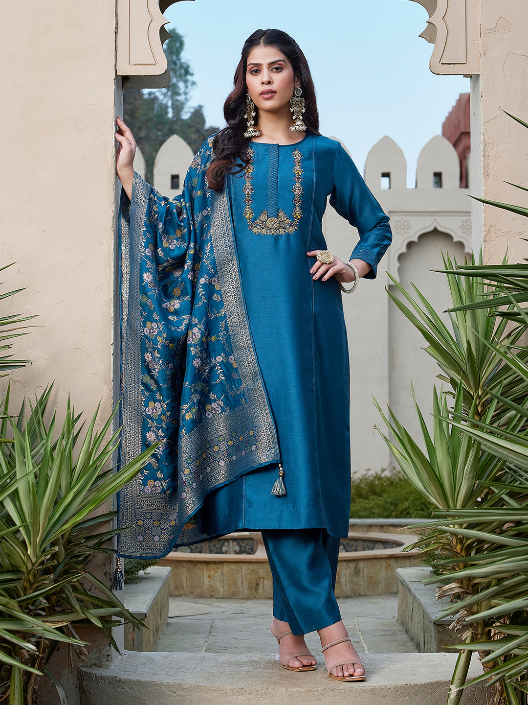 Sapphire Blue Semi Silk Suit Set