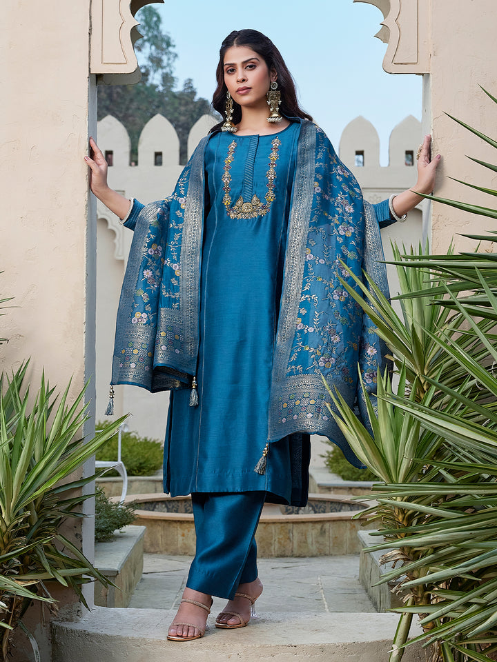 Sapphire Blue Semi Silk Suit Set