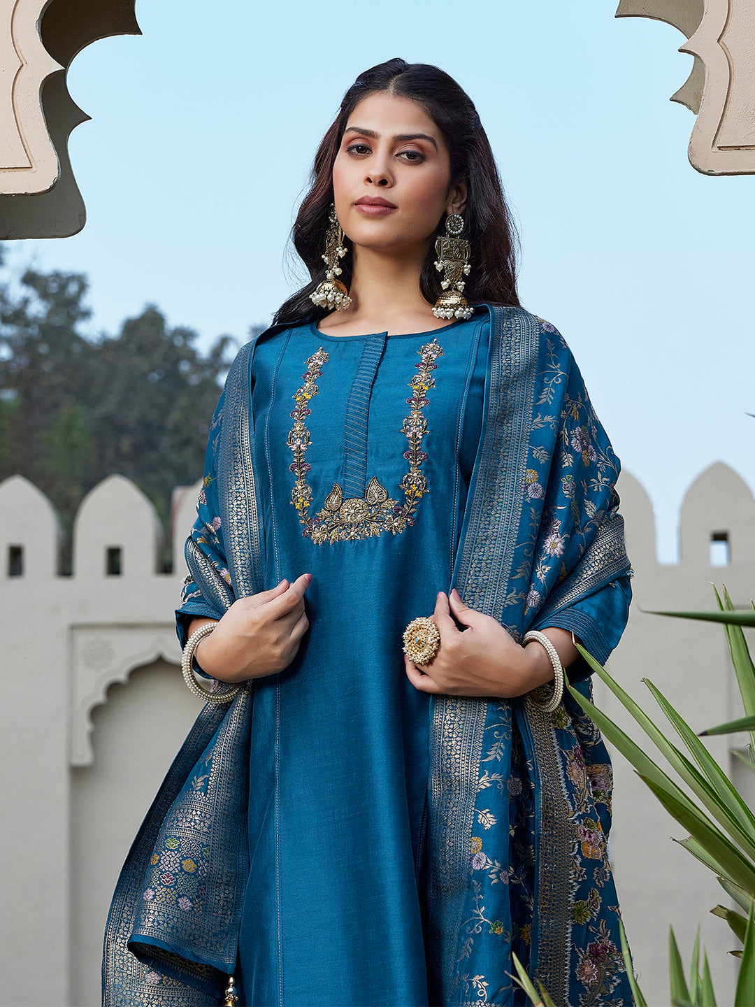 Sapphire Blue Semi Silk Suit Set