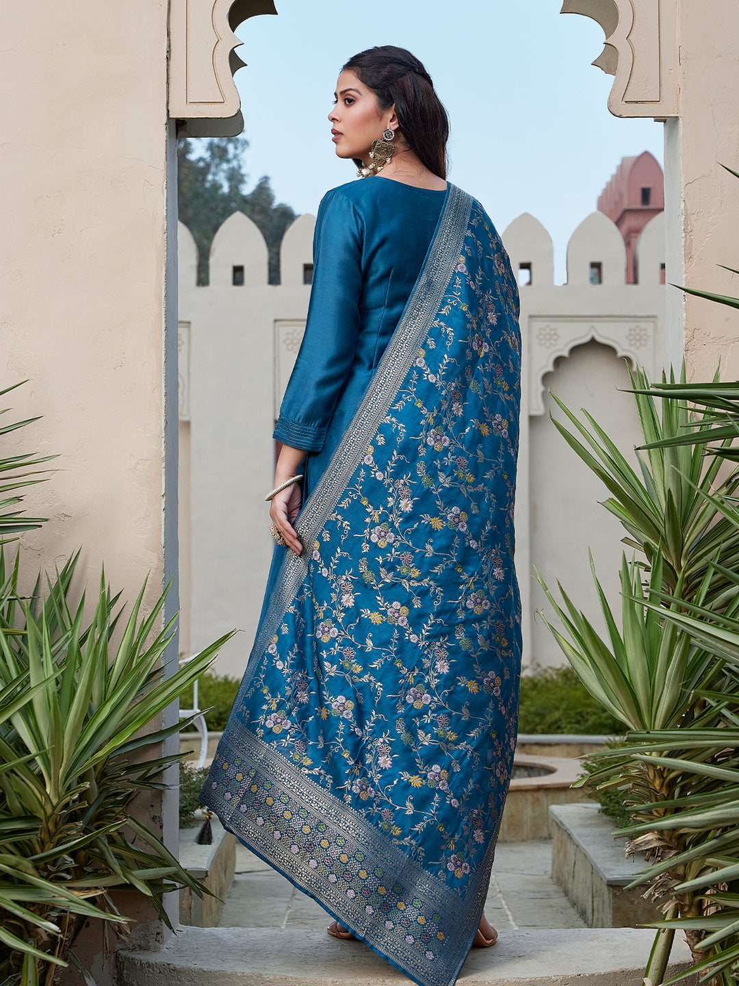 Sapphire Blue Semi Silk Suit Set