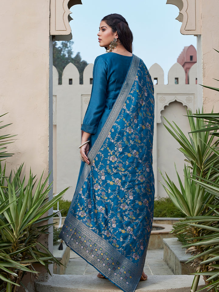 Sapphire Blue Semi Silk Suit Set