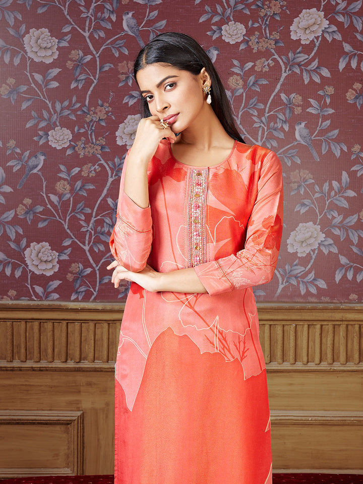 Peach Tissue Silk Kurti