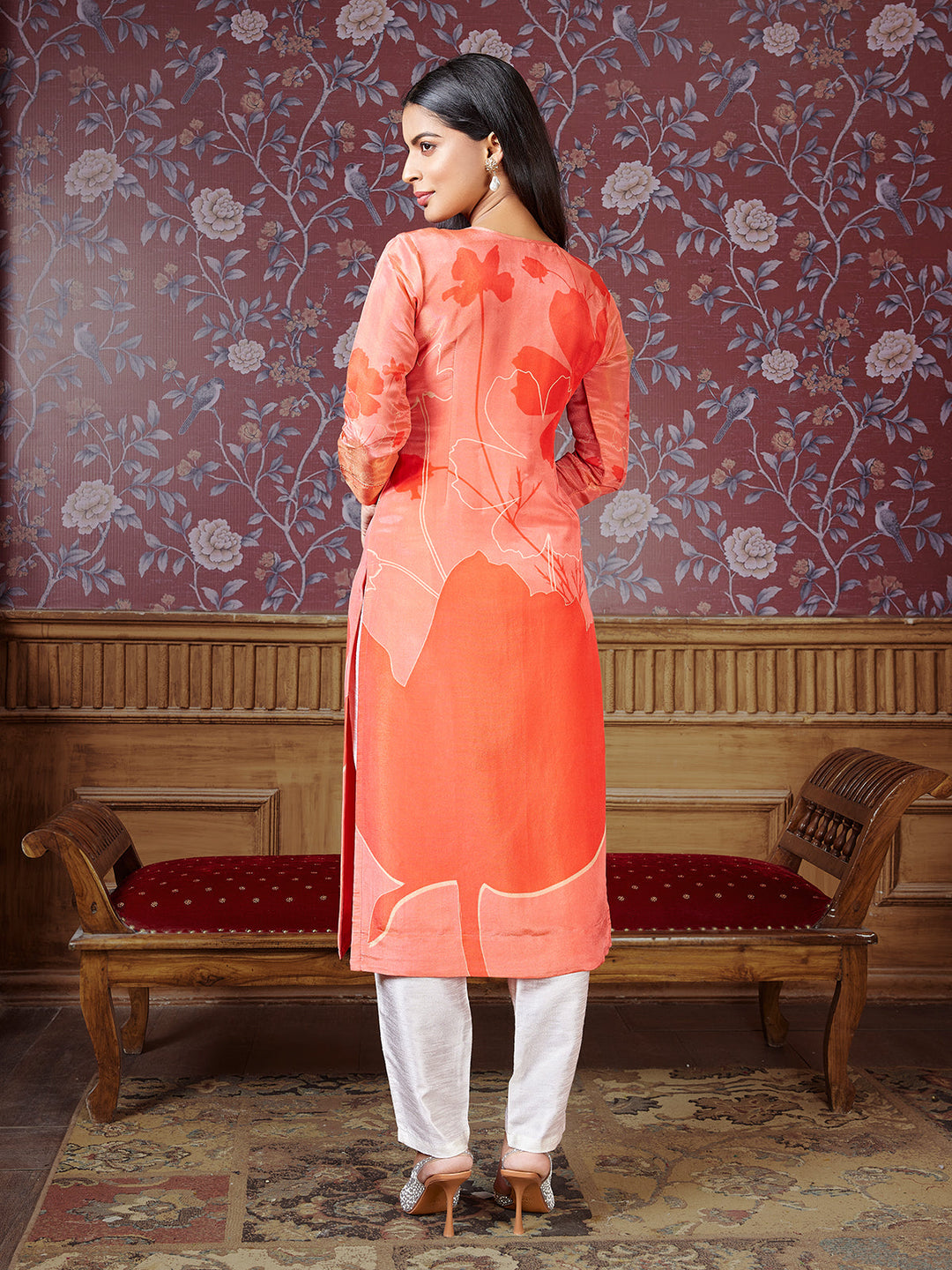 Peach Tissue Silk Kurti