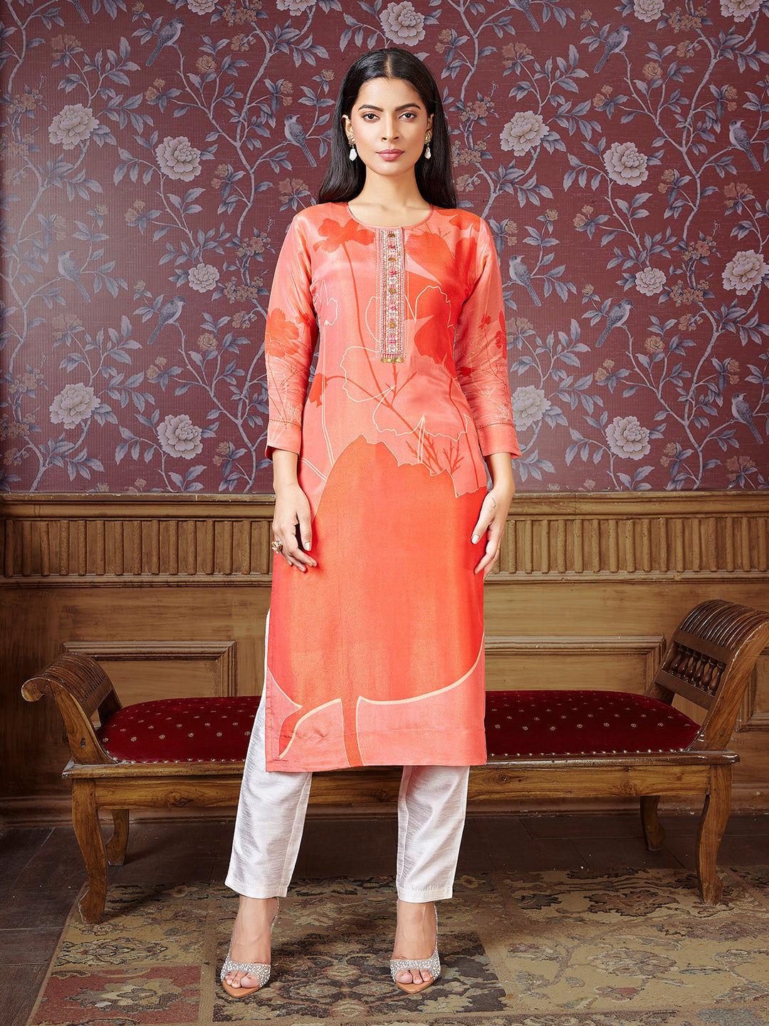 Peach Tissue Silk Kurti