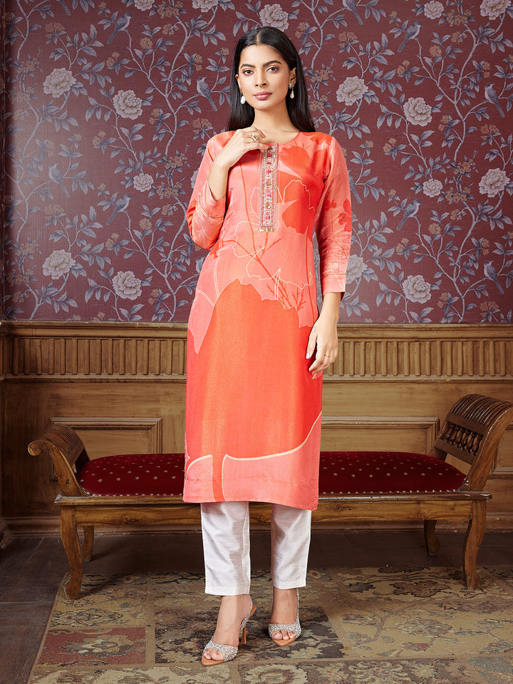 Peach Tissue Silk Kurti