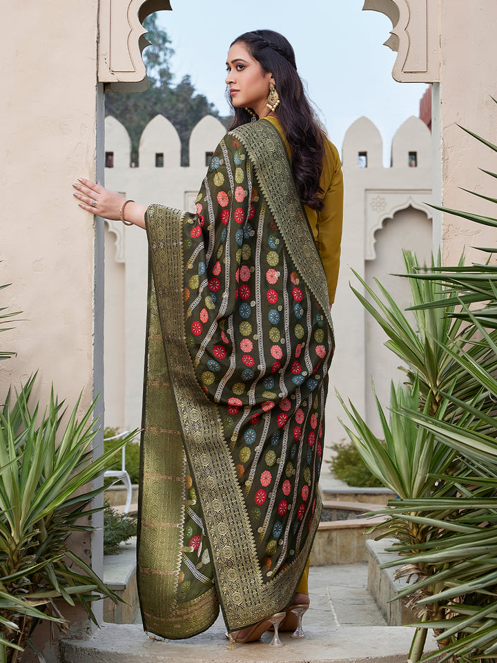 Mustard Yellow Semi Silk Suit Set