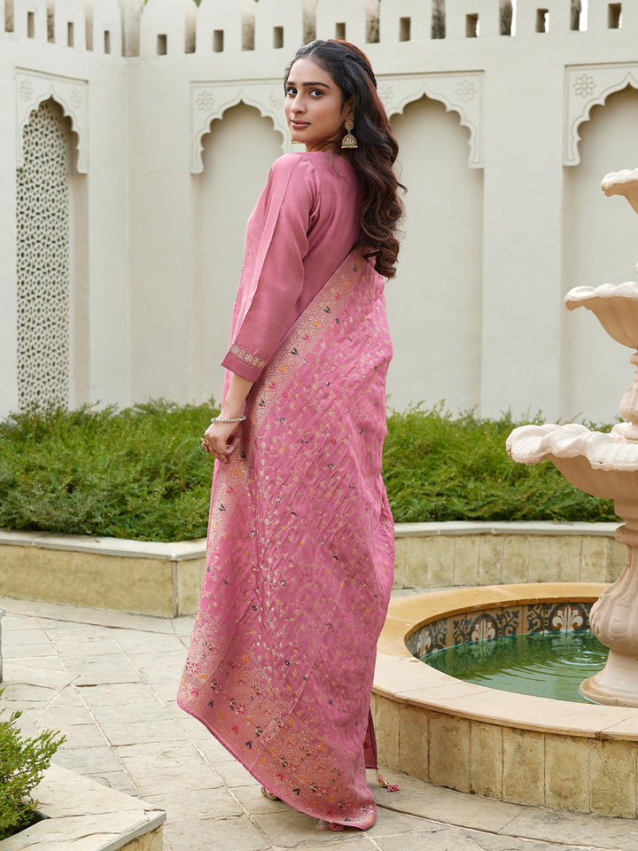 Dusky Pink Semi Silk Suit Set