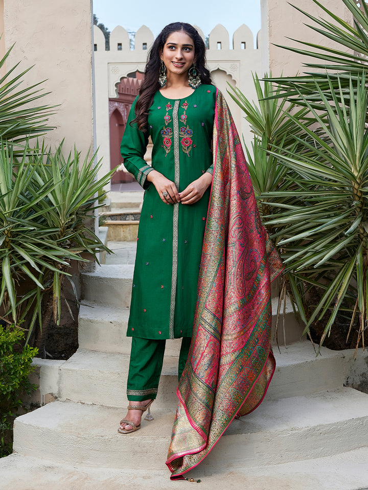Emerald Green Semi Silk Suit Set