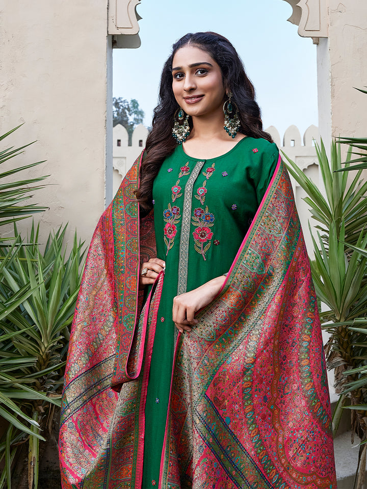 Emerald Green Semi Silk Suit Set