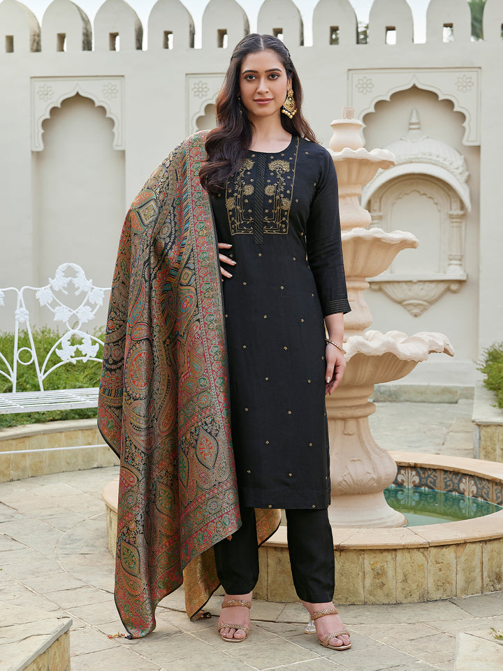 Black Semi Silk Suit Set