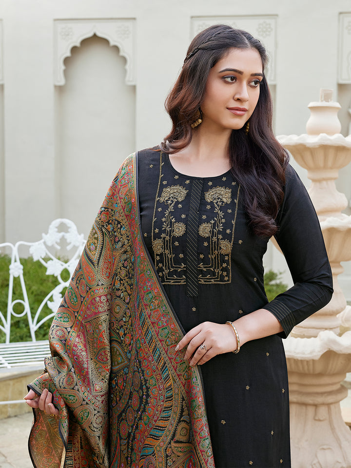 Black Semi Silk Suit Set