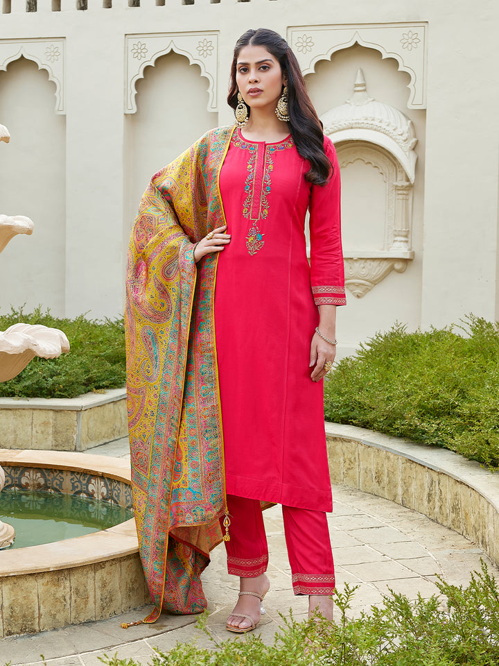 Pink Semi Silk Suit Set