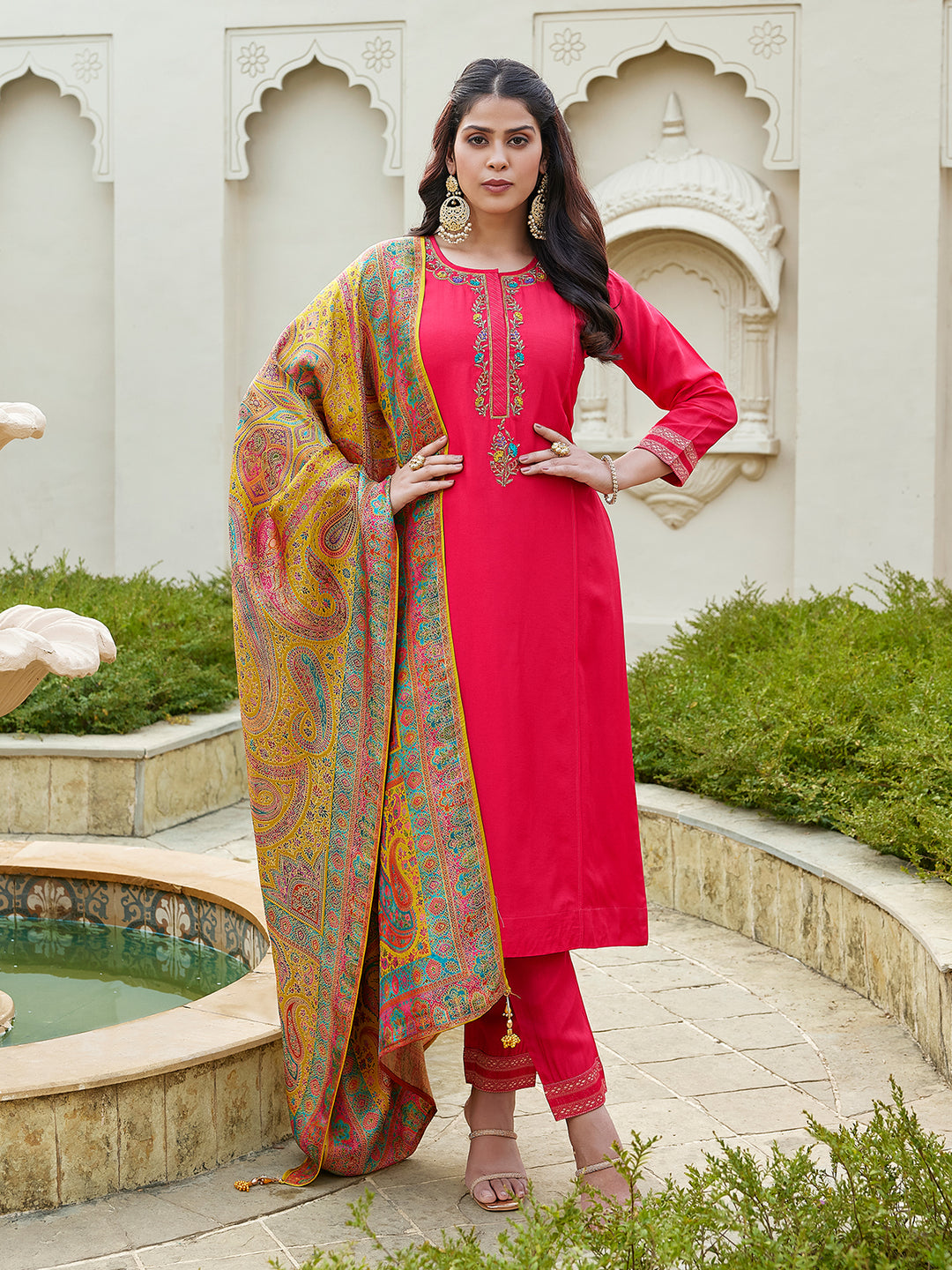 Pink Semi Silk Suit Set