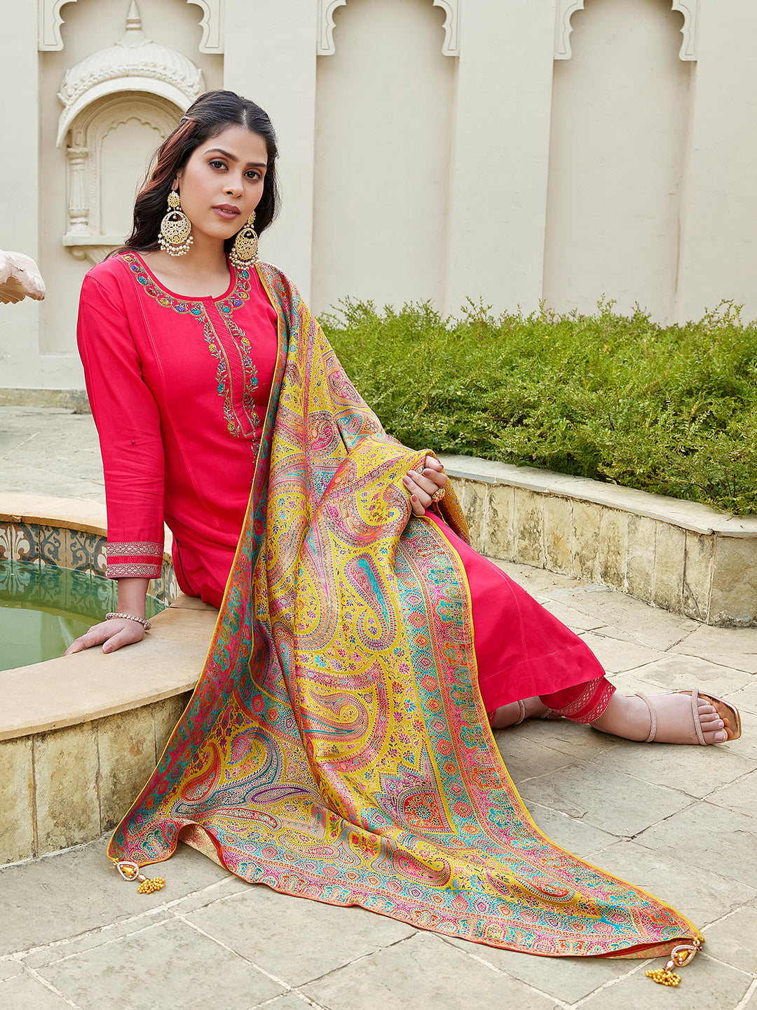 Pink Semi Silk Suit Set