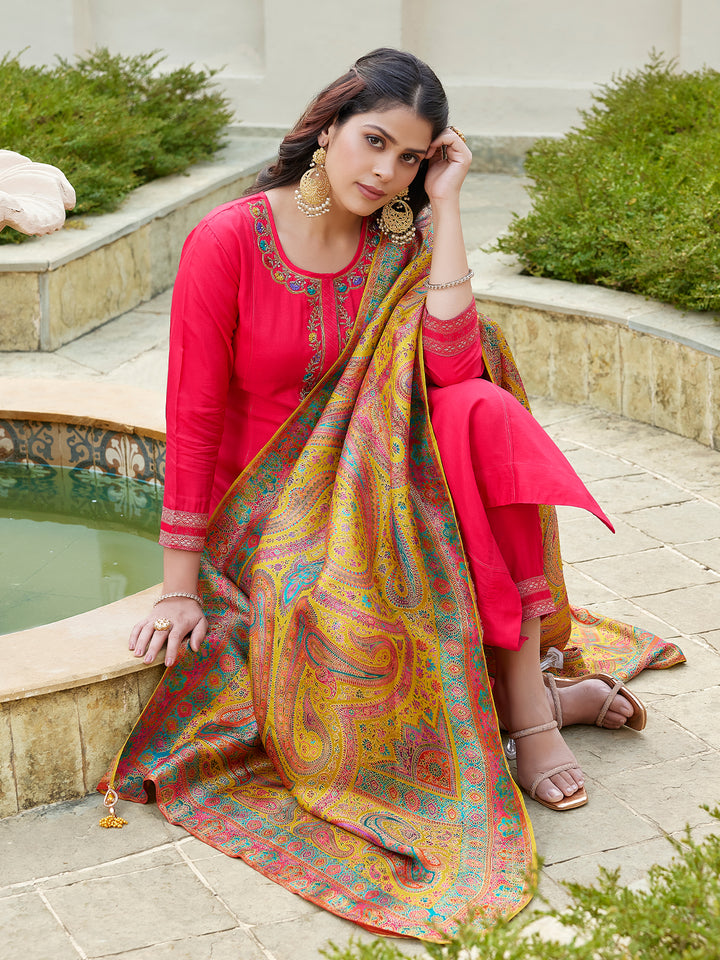 Pink Semi Silk Suit Set