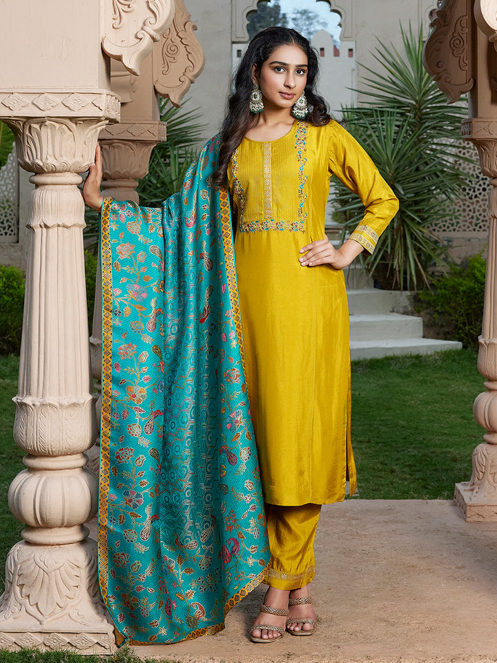 Yellow Semi Silk Suit Set