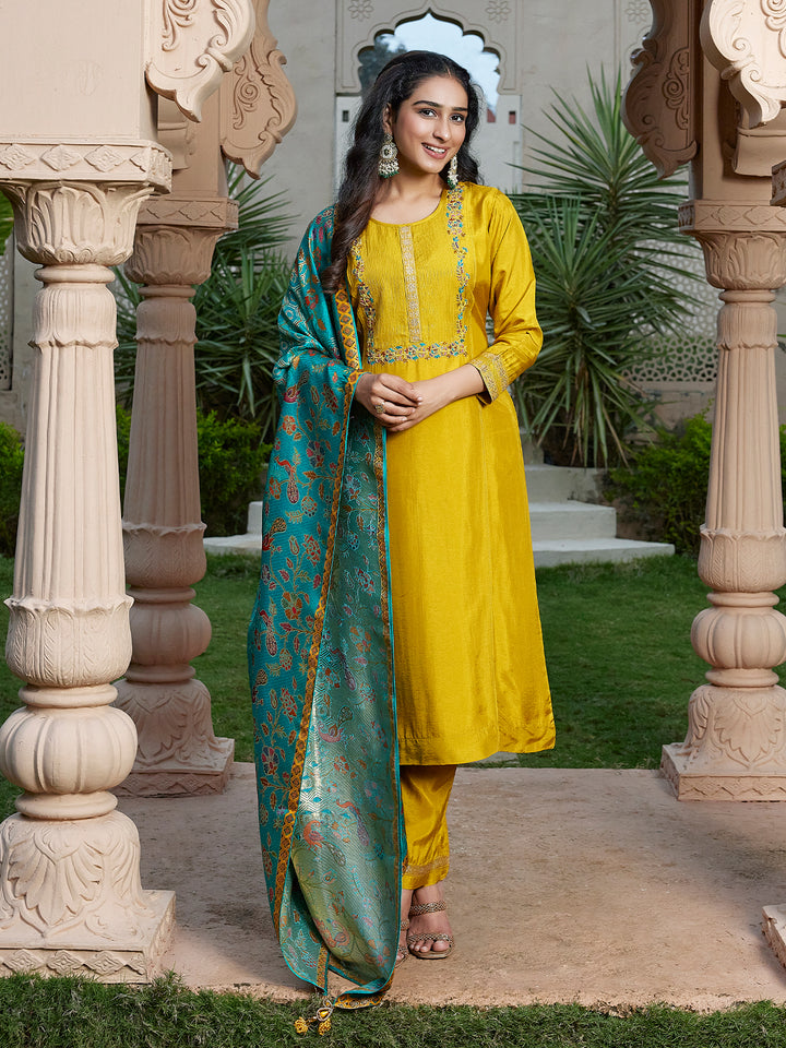 Yellow Semi Silk Suit Set