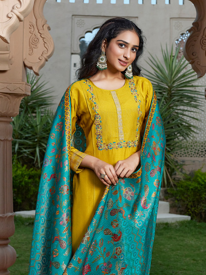 Yellow Semi Silk Suit Set