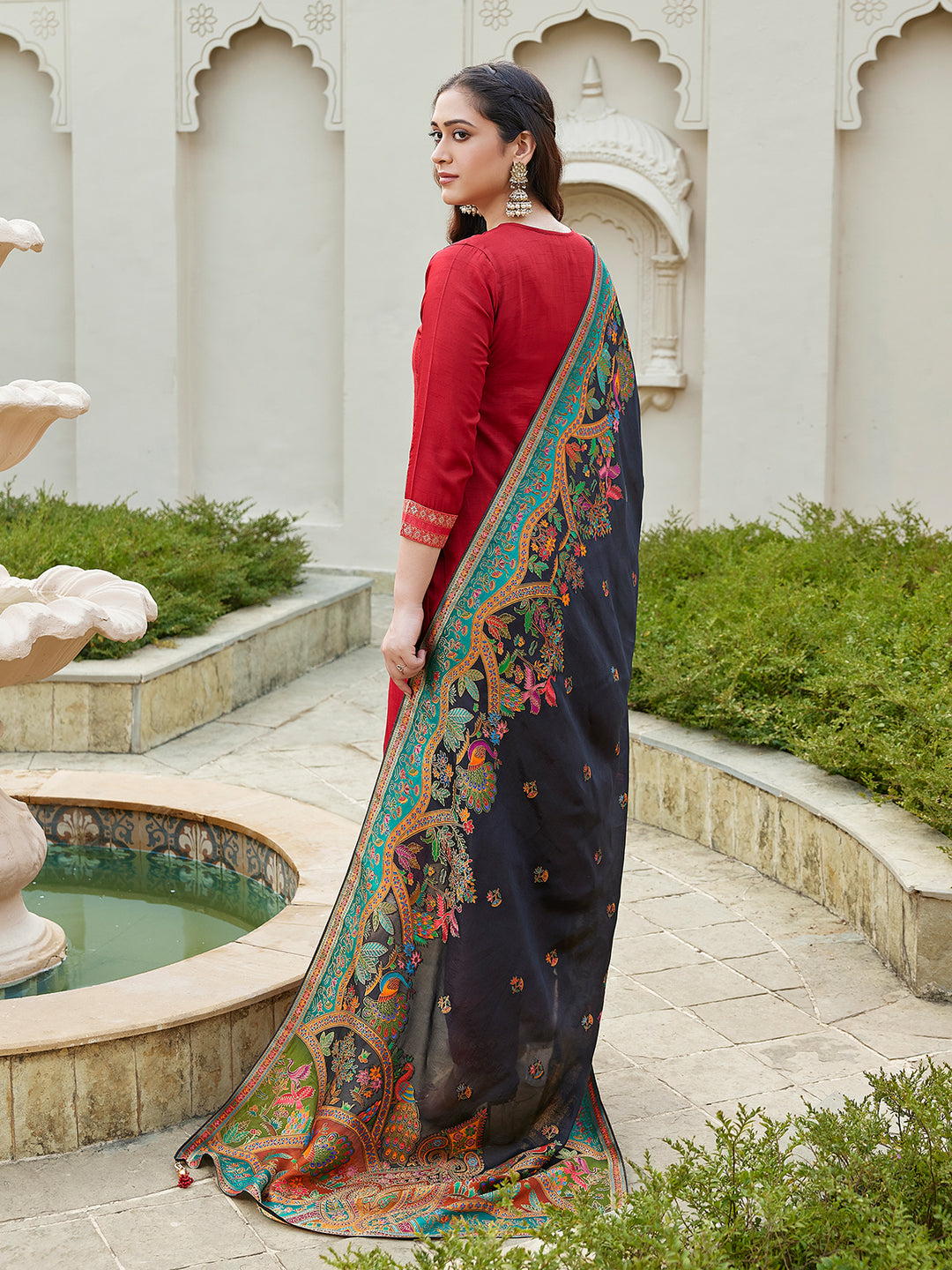 Deep Crimson Semi Silk Suit Set