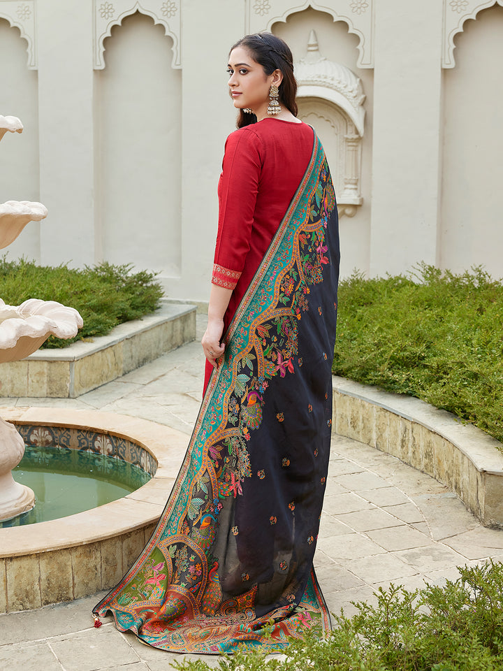 Deep Crimson Semi Silk Suit Set