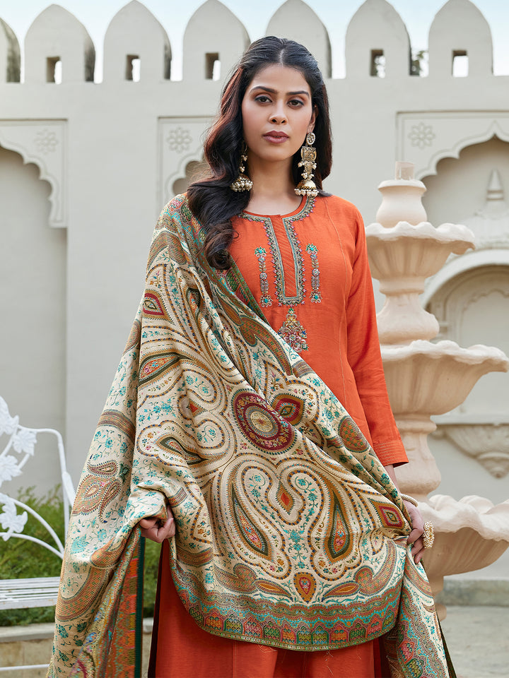 Burnt Orange Semi Silk Suit Set
