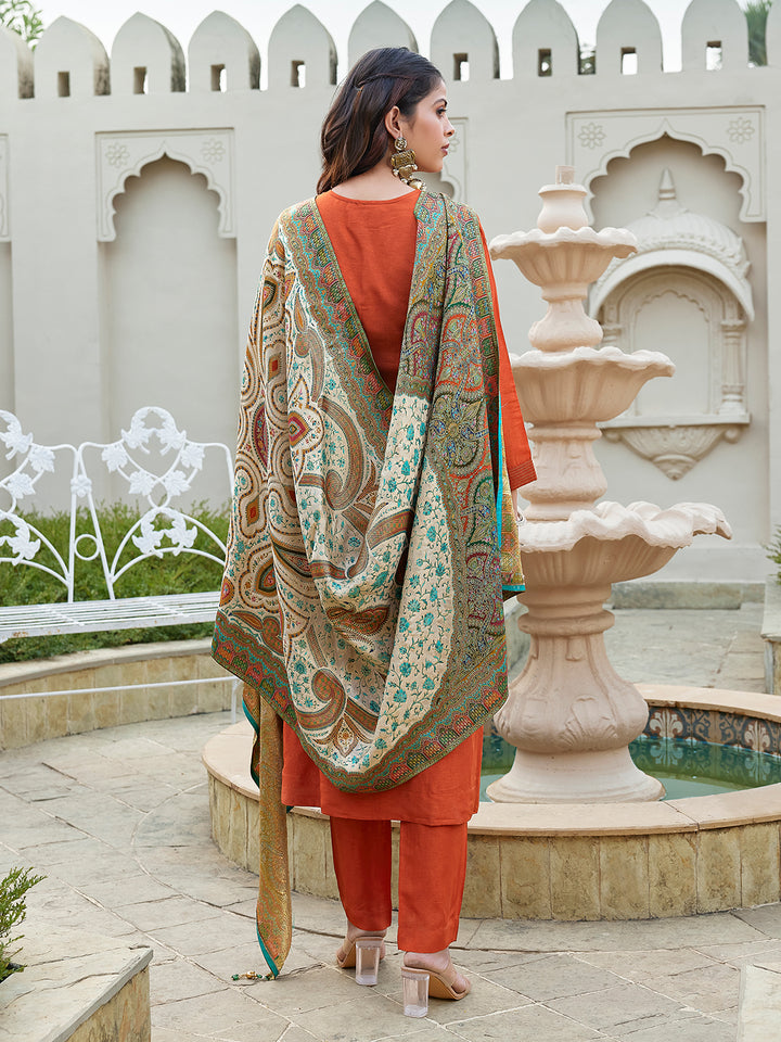 Burnt Orange Semi Silk Suit Set