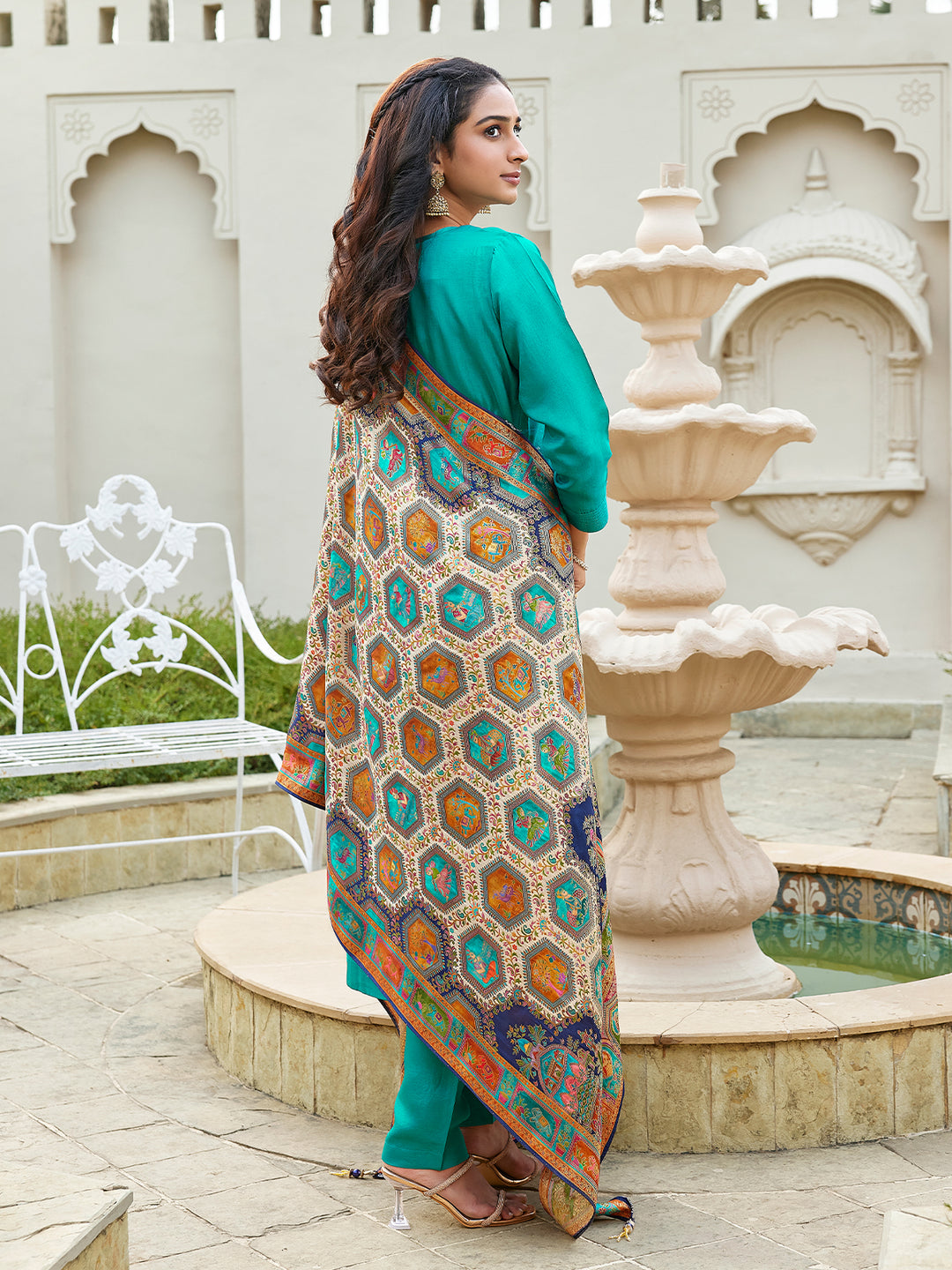 Teal Semi Silk Suit Set