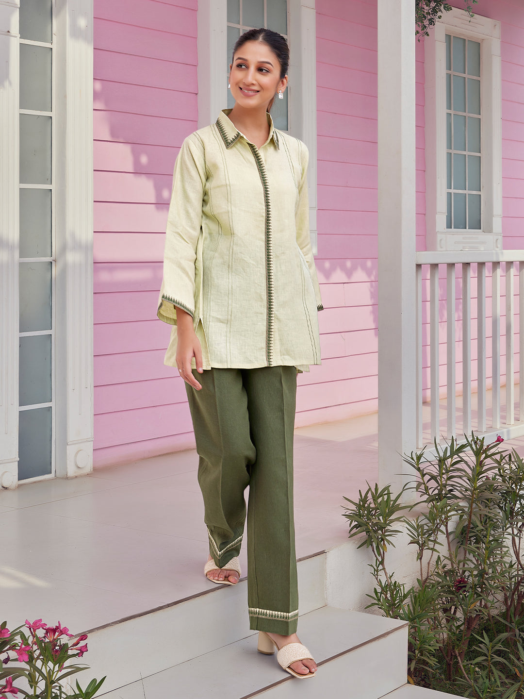 Sage Green Linen Shirt Set