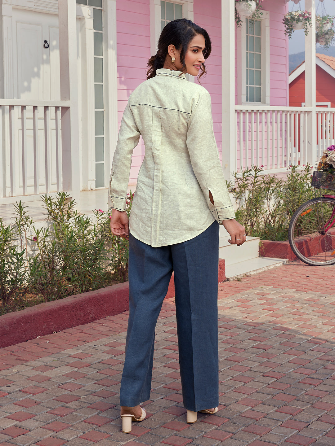 Beige Linen Shirt Set
