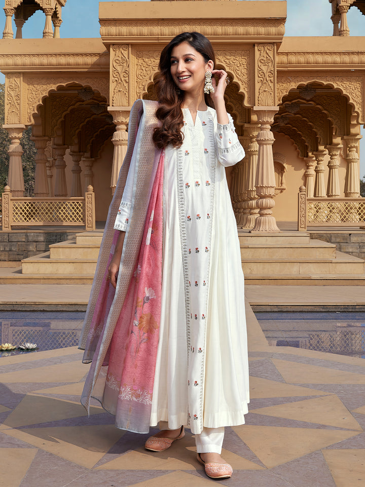 Cream Semi Silk Anarkali Set
