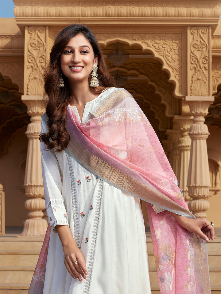 Cream Semi Silk Anarkali Set