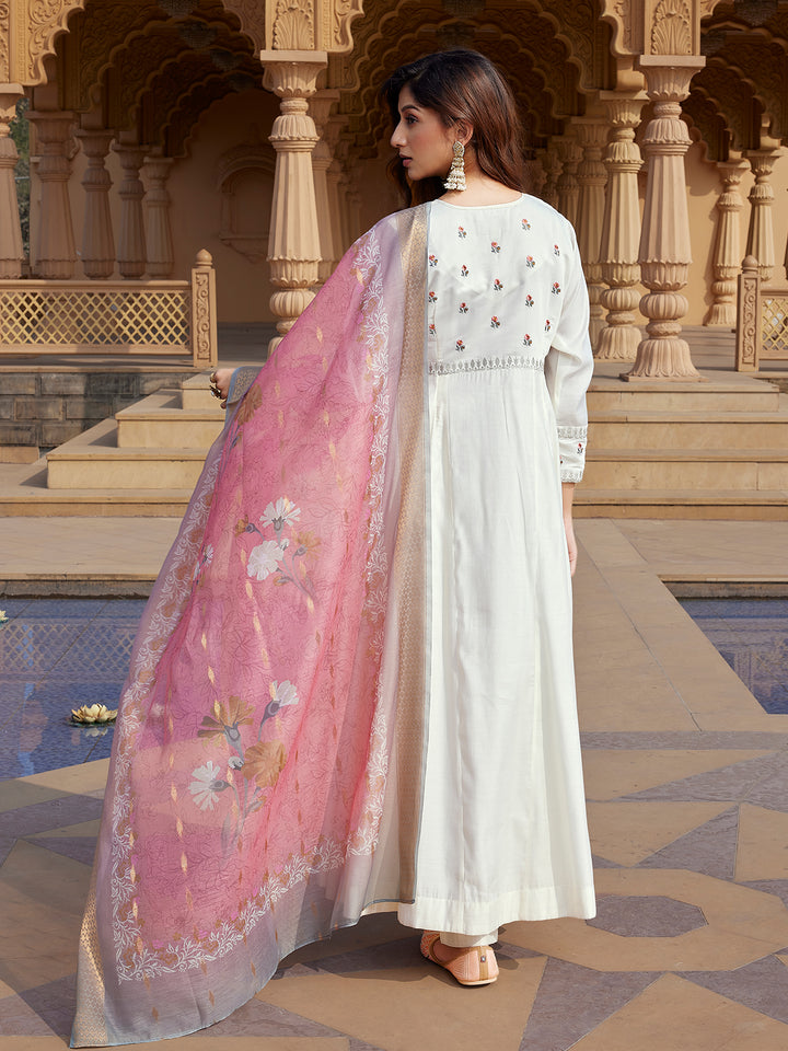 Cream Semi Silk Anarkali Set