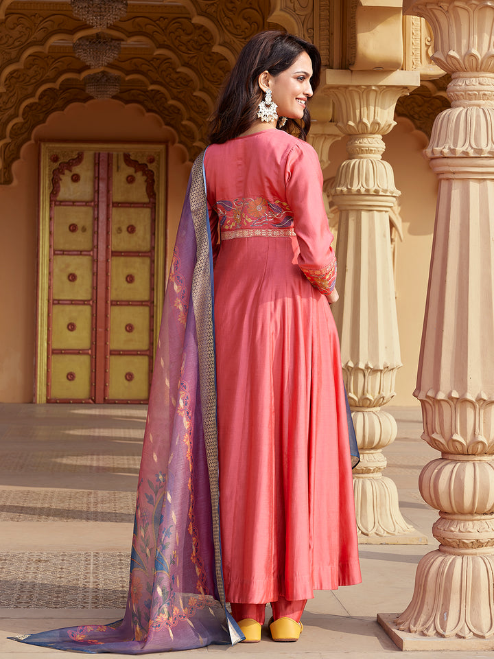 Peach Semi Silk Anarkali Set
