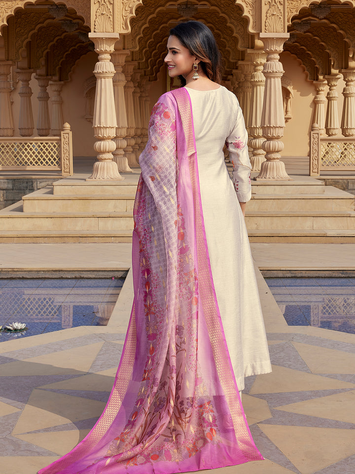 Grey Semi Silk Anarkali Set
