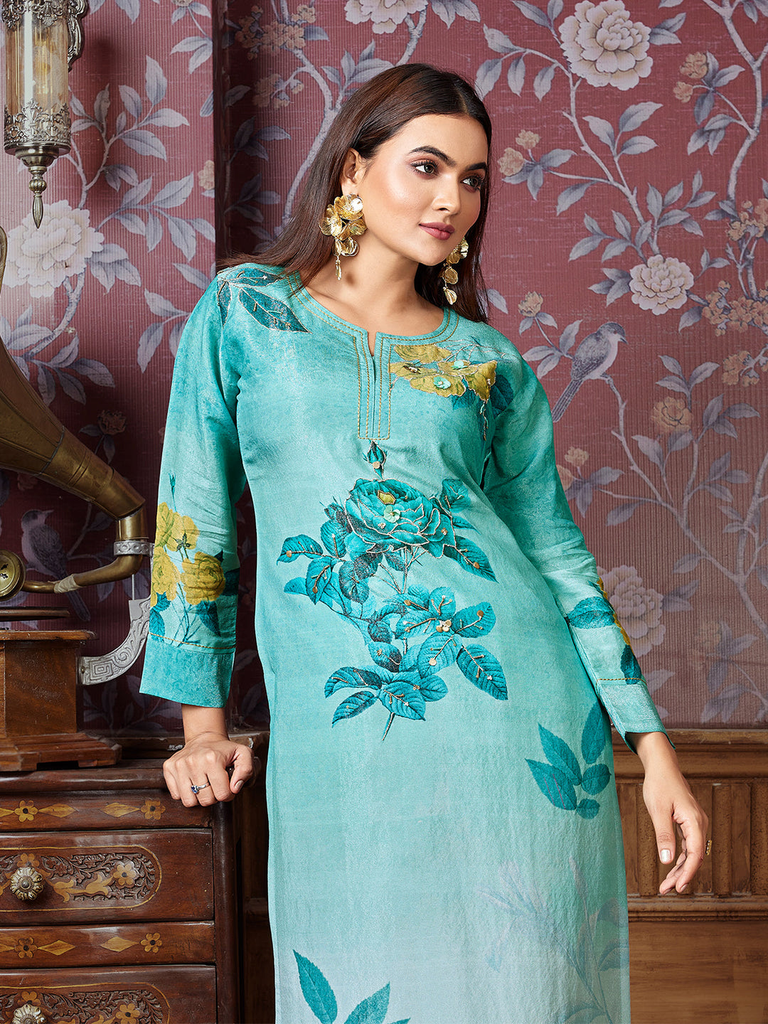 Sky Blue Tissue Silk Kurti