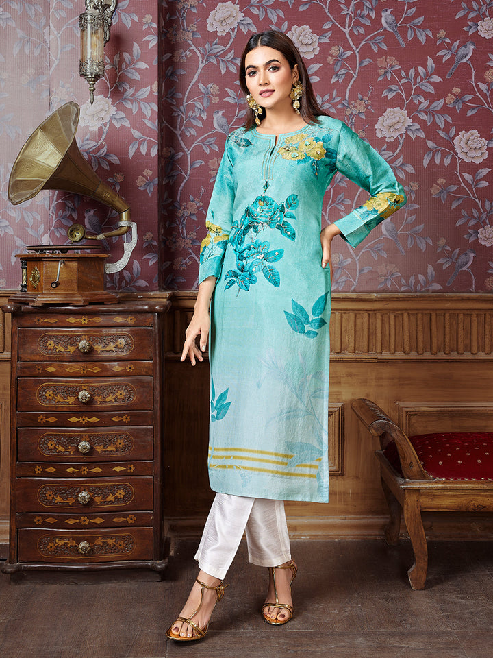 Sky Blue Tissue Silk Kurti