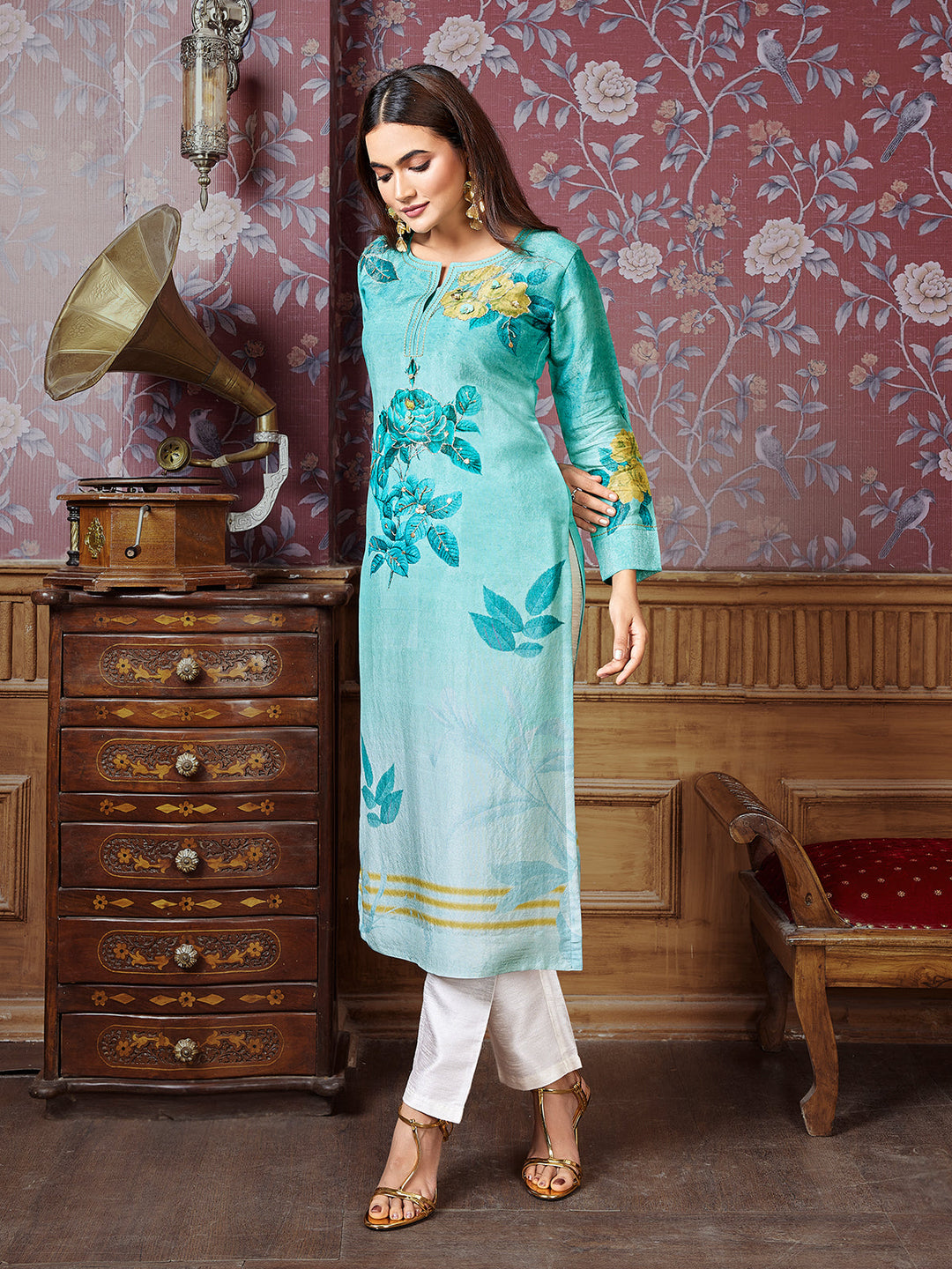 Sky Blue Tissue Silk Kurti