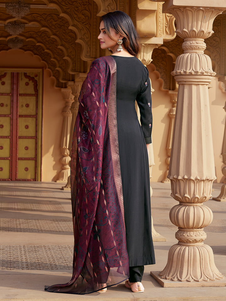 Black Semi Silk Anarkali Set