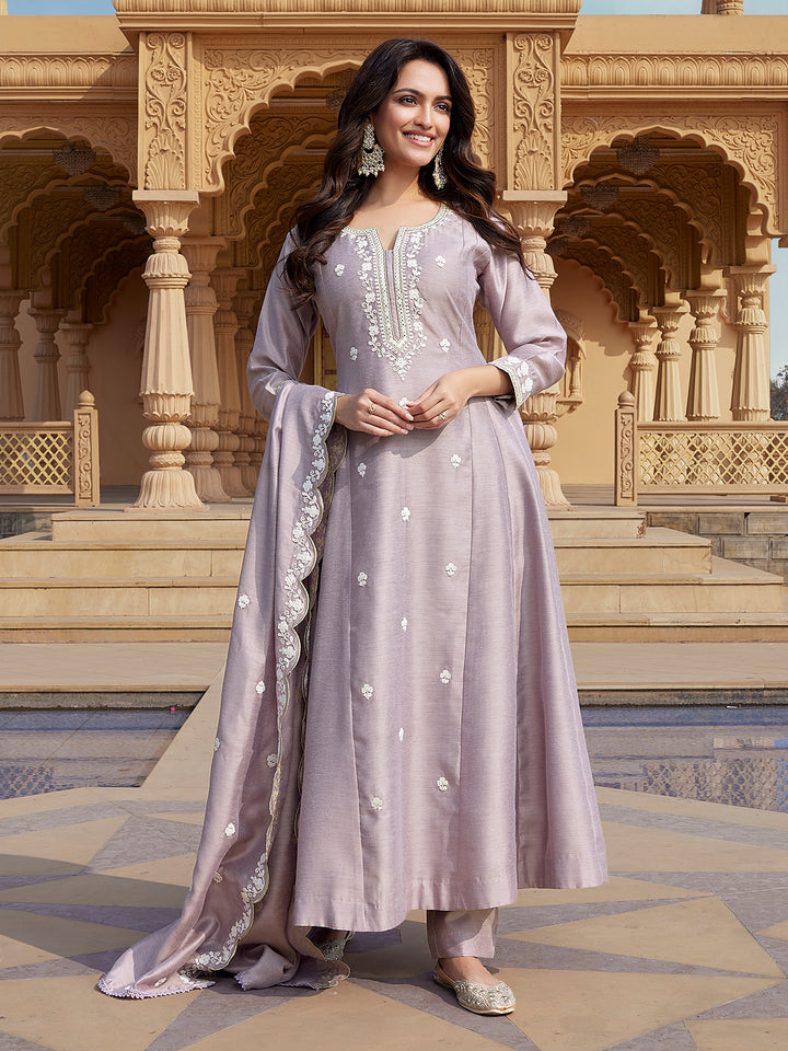 Lavender Semi Silk Anarkali Set