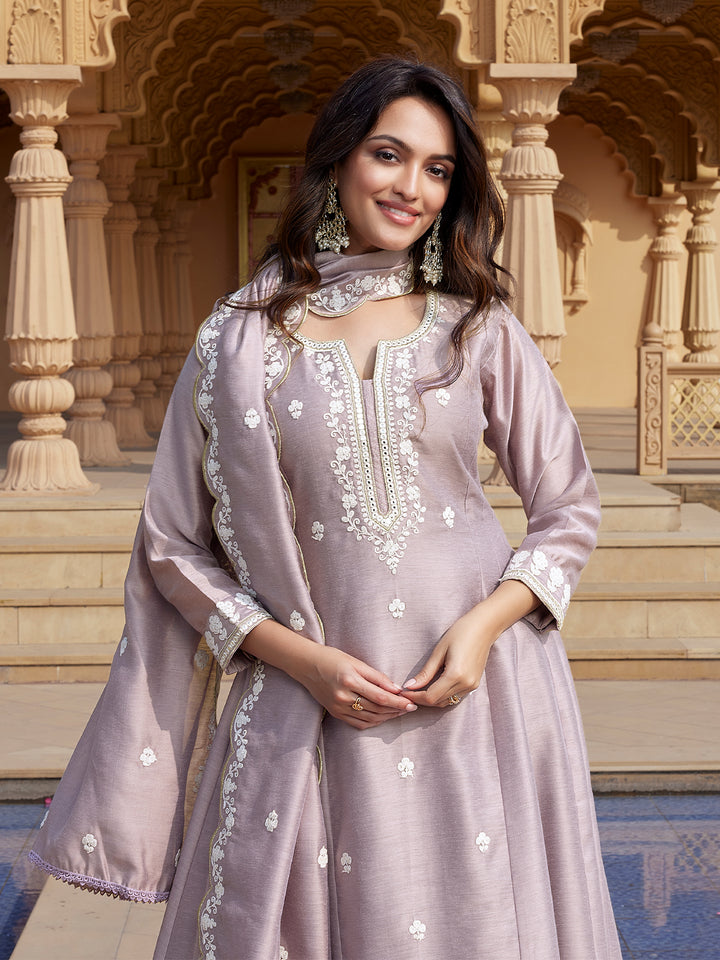 Lavender Semi Silk Anarkali Set