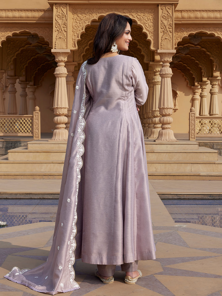 Lavender Semi Silk Anarkali Set