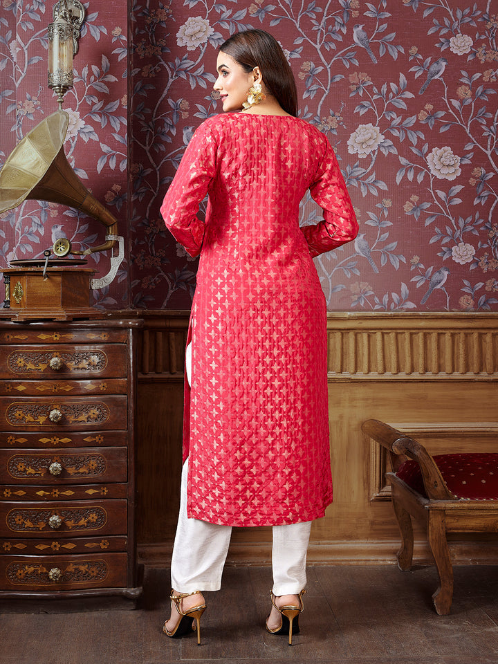 Cherry Red Jacquard Kurti